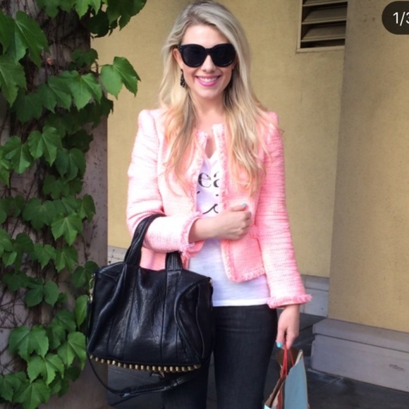 Alice + Olivia Kidman Tweed Jacket Pink Boxy Crop - Picture 2 of 7